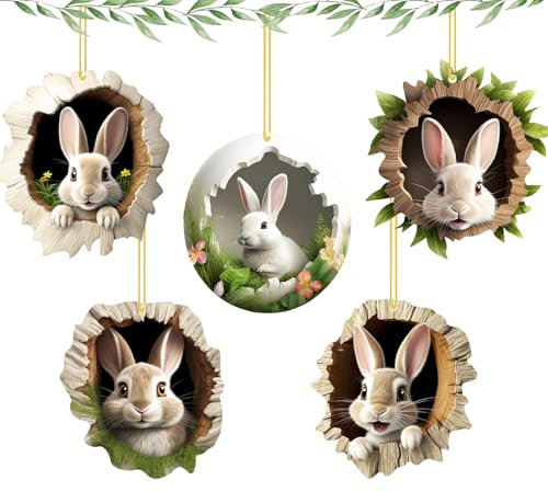 Pendentif Lapin de Pâques, 5 Pcs Décoration de Pâques, Lapin de Paques Decoration, Décoration de Pâques à Suspendre pour Ornements de Pâques et Cadeaux