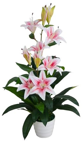 Lacers SMARAGDLINE künstliche Lilien weiß/rosa 90cm - künstliche Pflanzen dekorative kunstpflanze im Topf lebendige Farben wie echt wirkende Blätter & Blüten zuhause & Büro/Frühlingsdeko