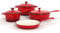 Kitchen Academy, Gusseisen Topf, 7-teiliges Set mit Dutch Ovens, Emailliertes Gusseisen-Kochgeschirr, Soßenpfanne, Pfanne, 3 Deckeln, Dutch Oven Set, Töpfe und Pfannen Set Antihaft, Rot