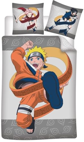 Bettwäsche Naruto, 100 % Baumwolle, Bettbezug 140 x 200 cm, für Einzelbett, mit passendem Kissenbezug, 65 x 65 cm