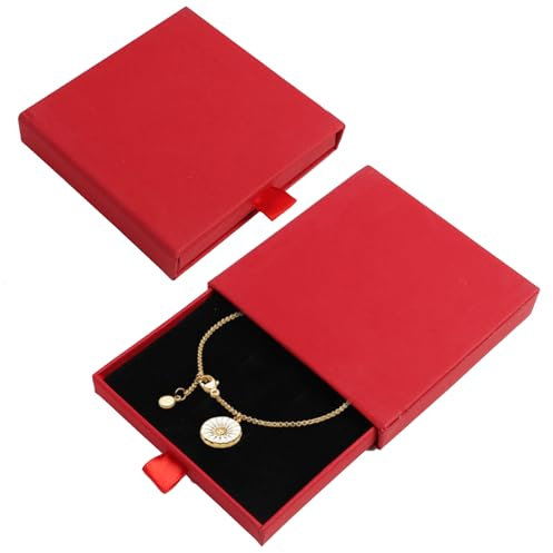 BIVOFU 1 Stück Schmuck-Geschenkbox, Papier-Schmuck-Display Geschenkboxen, 9 x 9 x 1,7 cm - Papier Display für Halsketten, Ohrringe, Ringe - Stilvolle Geschenkverpackung (Rot)