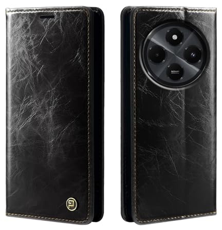 phase9 Handyhülle für Xiaomi Redmi 14C Klapphülle Magnetverschluss RFID-Schutz Kartenfächer Geldfach Standfunktion Vintage Schutzhülle Schwarz