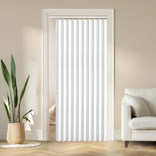 RINHARTEX Blackout Accordion Style Magnetic Door Curtain for Closet Pleated Folding Doorway Curtain Accordion Door Interior Room Divider Bedroom Bathroom Living Room(42 * 78,White