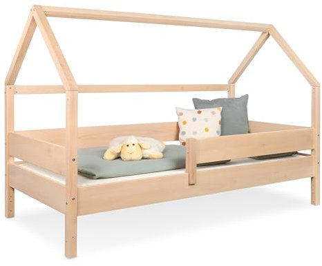 Ehrenkind® Hausbett Buche Nova | Hochwertiges Buchenholz| Kinderbett mit Rausfallschutz | höhenverstellbar Massivholz inkl. Lattenrost | Kinder Bett | Hausbett 200x90 | Natur