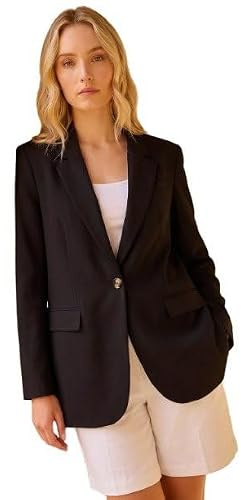 Roman Originals Single Breasted Smart Blazer for Women UK - Ladies Everyday Holiday Spring Summer Comfy Soft Evening Vacation Work Party