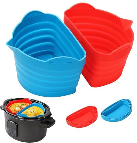 Slow Cooker Liners, 2 Pack Divider Silicone Liners for 6 QT Oval Pot, Reusable Leakproof Large Instant Pot Liners for Kitchen Use, Foldable Dishwasher Safe Cooking Liner