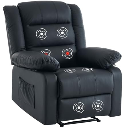 Zuacs Fernsehsessel mit liegefunktion, massagesessel mit wärmefunktion,relaxsessel mit liegefunktion, Sessel Wohnzimmer, lesesessel bequem, Manueller Freizeitstuhl (schwarz)