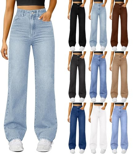 Jean baggy pour femme, pantalon en jean long et large, taille haute, coupe droite, pantalon surdimensionné pour filles et adolescentes, pantalon en denim ample élégant et décontracté
