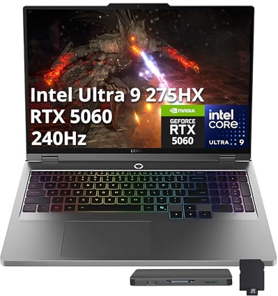 Lenovo Legion 5 16 WQXGA 240Hz Gaming Laptop, Intel Ultra 9 275HX, NVIDIA GeForce RTX 5060 8GB GDDR7, 32GB DDR5, 1TB SSD, 24-Zone RGB Backlit Keyboard, Win 11 Pro, Gray, 1TB Docking Station Set