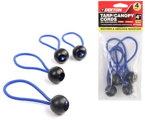 DEKTON 4PC Heavy Duty Ball Bungee Cords, 10cm Reusable & Weather-Resistant Tarp Cords with balls, Tie-Down Straps for Camping, furniture covers, Canopies, Awnings & Home