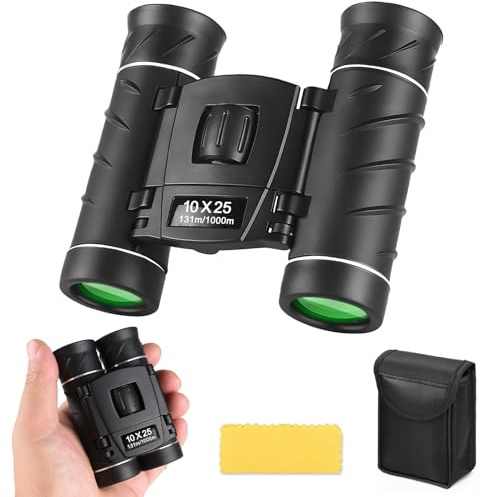 Flintronic 10 x 25 Prismaticos para Adultos, Prismaticos Compactos, prismáticos de Largo Alcance, prismáticos Plegables, Ligeros, para Observación de Aves, Teatro y Conciertos, Caza