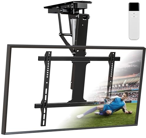 BIZUM Electric Ceiling TV Mount for 32 to 70 inch Screens with Remote, Large Flip Down Motorized VESA Mount Fits Flat Ceilings, Up to 45kg, Master Pack, Black
