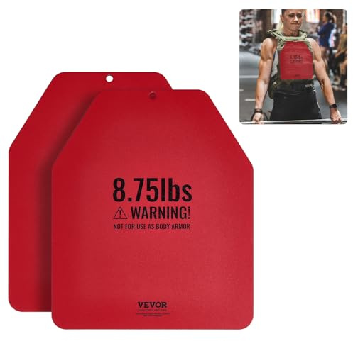 VEVOR Placas de Peso para Chalecos, 2 Placas de 4 kg, Acero Primera Calidad, Ajuste Ergonómico Contorneado, Peso Adicional, para Entrenamiento de Fuerza, Carrera, Fitness, 295 x 248 x 8 mm, Rojo
