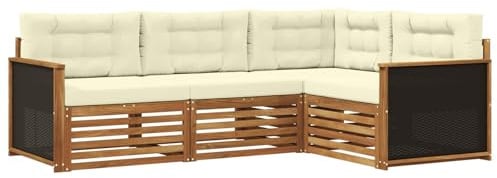 vidaXL Outdoor-Sofagarnitur 4 pcs Natur und Creme, Patio Lounge, modernes Outdoor-Sofa, wetterbeständige Eckbank, robuster Gartenmöbel, Bequeme Terrassenbestuhlung