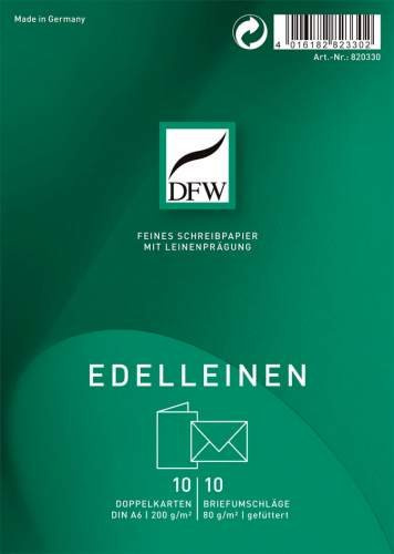 Doppelkarte Edelleinen - A6 hoch, 10 Karten/10 Umschläge