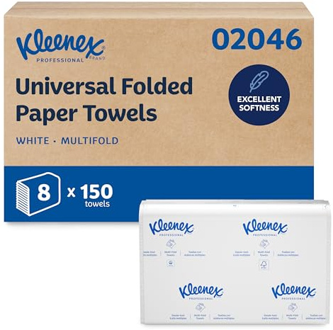 Kleenex Professional Universal Multifold Paper Towels, Bulk (02046), Absorbency Pockets, 9.2 x 9.4 Towel, White (150 Sheets/Pack, 8 Packs/Case, 1,200 Sheet Total)