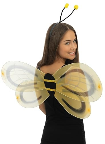P'TIT CLOWN - 51470 - Set d'Abeille, Bee Set - Costume, Déguisement Adulte - Jaune et Noir, 90 x 45 cm - Serre-tête, Ailes - Pour Carnaval, Soirées à Thèmes, Halloween, Cosplay - Adulte - Unisexe