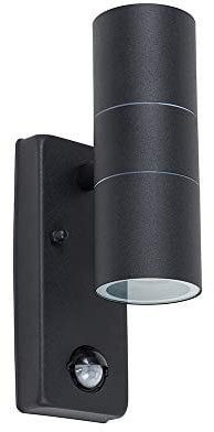 MiniSun | Modern Matt Black Up/Down Security Wall Light with PIR Motion Sensor | Outdoor Wall Lights, Home Décor & Improvement Essential | Includes 2 x 5W GU10 Cool White LED Bulbs