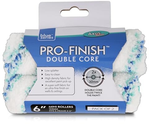 Axus Decor Pro-Finish Roller, Medium Pile (Blue Series) Ultra Fine Finish, for Smooth & Semi Smooth Walls & Ceilings, for Mini Handles (6/150mm Double Core,2 Pack)