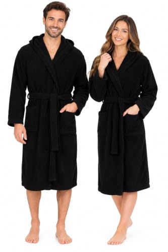 Adore Home Unisex 100% Cotton Hooded Terry Bathrobe | Cosy Absorbent Towelling Dressing Gown with Generous Hood, Secure Tie Waist and Roomy Pockets - Ideal for Everyday Comfort