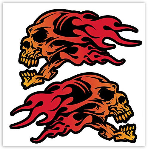 SkinoEu® 2 Stück Vinyl Aufkleber Autoaufkleber Skull Schädel Totenkopf Flammen Rot Feuer Horror Stickers Auto Moto Motorrad Fahrrad Helm Fenster Tür Tuning B 139
