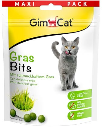 GimCat Gras Bits, Snack per gatti senza cereali e ricco di vitamine, con erba vera, Confezione da 6 pezzi, 6 x 140 g