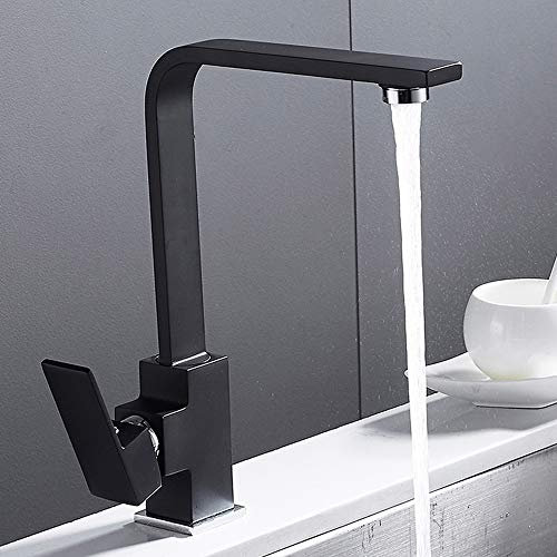 Moderno Lavello Da Cucina Rubinetti Cascata Un Foro Singola Leva In Ottone Massiccio Monoblocco Nero Lucido Girevole Miscelatore Freddo e Caldo Rubinetto Nero