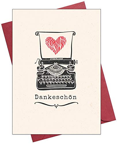 Dankeskarten Nostalgie - 10 ökofreundliche Retro Klappkarten mit 10 roten Umschlägen Vintage Schreibmaschine Motiv : Dankeschön, Danksagung