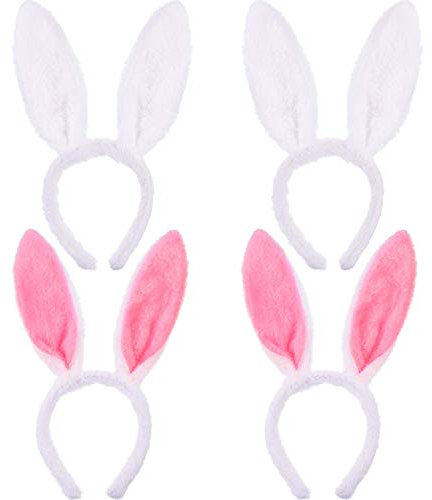 Hasen Haarreif 4 stücke Plüsch Hase Ohren Haarbänder Rosa und weiß für Hochzeit Party Cosplay Kostüm