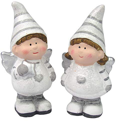 Weihnachtsengel - Weihnachtsdeko - 2er Set aus Keramik, Handbemalt (Engel mit Langer Mütze)