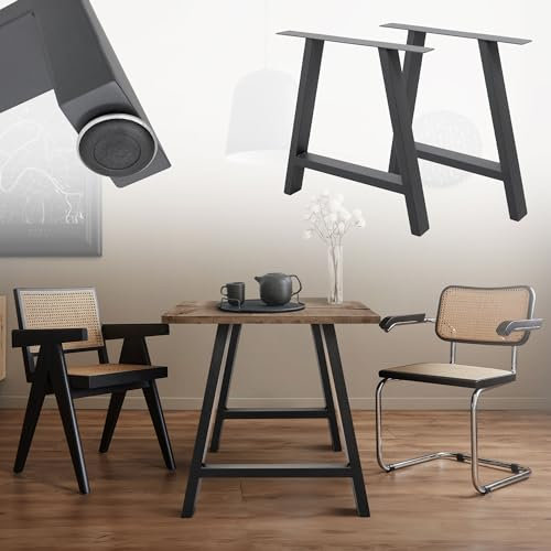 ECD Germany 2X Tischbeine A-Form A-Design, 70 x 72 cm, Anthrazit, aus pulverbeschichtetem Stahl, Industriedesign, Metall Tischkufen Tischuntergestell Tischgestell Möbelfüße, für Esstisch Schreibtisch
