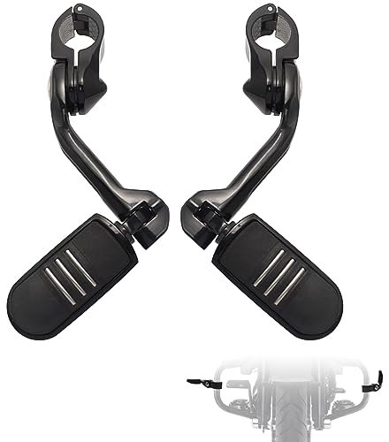 FOVPLUE Highway Repose-pieds chromés longs, inclinés ajustables pour moto, avec supports de montage, pour protection moteur 3 cm, noir #3