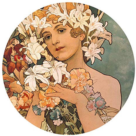 Runde Tapete selbstklebend - Alfons Mucha - Blume 75x75cm