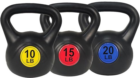 Signature Fitness Kettlebell Fitness Hantelset mit breitem Griff, 4,5 kg, 6,8 kg, 9,1 kg, 9,1 kg, mehrfarbig, 3 Stück