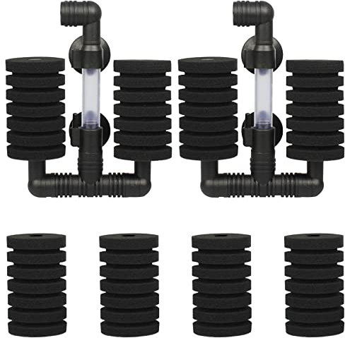 GZkushi 2 Stück Schwammfilter Aquarium Set, Luftheber Aquarium Filter für Biologische und Mechanische Filterung, mit 4 Ersatzschwämmen