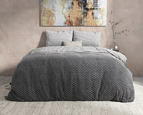 Sleeptime Bettwäsche Feinbiber, 100% Baumwolle, Winterbettwäsche, Kuschelig und Warm,Flanell, Grau, Tamar, 240cm x 220cm, Mit 2 Kissenbezüge 60cm x 70cm