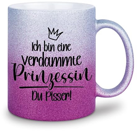 glitzertassen.de® | Ich bin eine verdammte Prinzessin | Tasse mit Glitzer | Geschenkidee | Silberviolett