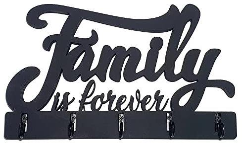 Stileitaliano Appendichiavi da muro nero Family is Forever portachiavi appendino home porta ingresso cucina garage lavoro macchina veicoli organizza le chiavi di casa arredamento vintage