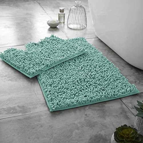GC GAVENO CAVAILIA 100% Microfiber Toilet Rug Set, Loop Bath Mat Non Slip, Pedestal Mats For Bathroom, Duck Egg, Regular,678670
