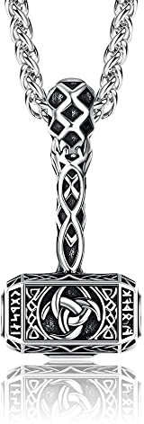 JeryWe Mjolnir Halskette Edelstahl Wikinger Schmuck für Männer Frauen Mjolnir Anhänger Halskette Wikinger Hammer Halskette Vintage Thor Miljonir Halskette 61 cm