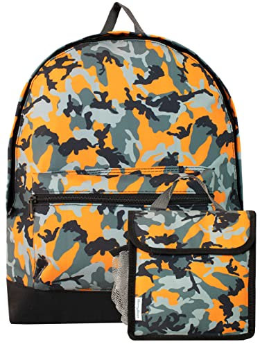 Harry Bear Kids Backpack and Lunchbag Set Orange Camouflage