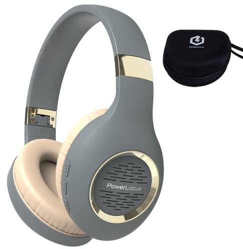 PowerLocus Bluetooth Kopfhörer Over Ear, Kabellose Kopfhörer Faltbarer mit Mikrofon, Hi-Fi-Stereo tiefer Bass,weicher Ohrenschützer kabelloses & kabelgebundenes Headset für Handy,Tablet,PC-Asphaltgrau
