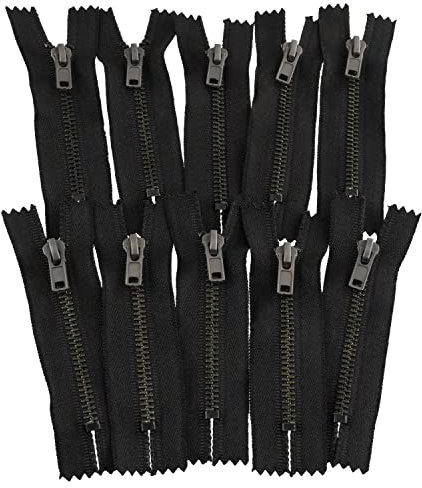Aerzetix - C61492 - Set di 10 Cerniere Lampo N°4 Non separabili 8cm in Metallo - con tiretto Semplice - Colore Nero - cursore pelletteria Decorazione Cucito Jeans Gonna Abito Pantaloni merceria