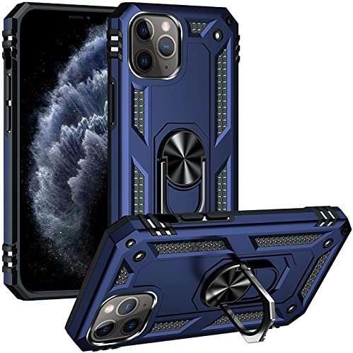 Verco Hybrid Armor Shiel Case für iPhone 11 Pro Max Hülle, extrem robust mit Magnet Fingerring Halter Handyhülle für iPhone 11 Pro Max Panzerhülle, Blau