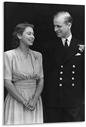AIPHE Foto Auf Leinwand Kunst von Prinz Philip und Queen Elizabeth Dekorative Leinwand Wandkunst Wohnzimmer Poster Schlafzimmer 30x50cm Kein Rahmen