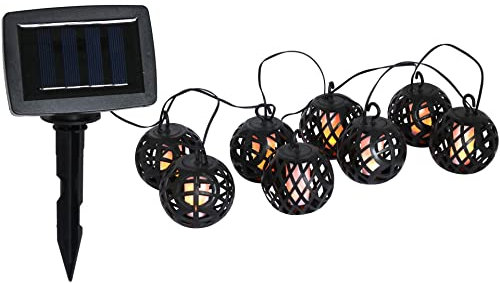 KYNAST Garden Solar Lichterkette 2 m mit 8 Lampion Kugel Laternen Flammeneffekt 80 SMD LED