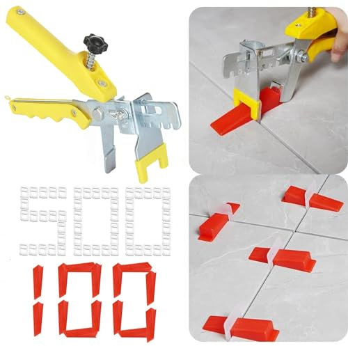 SENENQU 601 Stück Fliesen Nivelliersystem 2mm Fliesenkeile, 1 stk Fliesenverlegehilfe / 500 stk Zuglaschen 2mm / 100 stk Fliesenkeile für Fliesen Wandfliesen Bodenfliesen