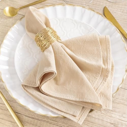 MLMW Leinen-Stoffservietten, Set mit 8 Champagner-Gold, Abendessen, Baumwolle, waschbar, 40,6 x 40,6 cm, für Herbst, Hochzeit, Party, Babyparty, Brautparty, Geburtstag, Tischdekorationen