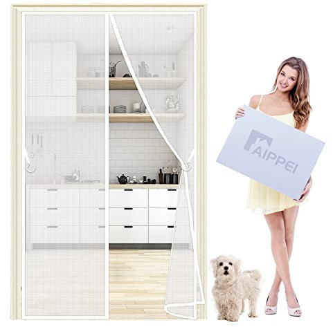 Magnet Fliegengitter tür, 85x235 cm Balkontür Insektenschutz Magnet Fliegenvorhang, Magnet Fliegenvorhang, Fliegengitter Magnetvorhang für Türen, Weiß P