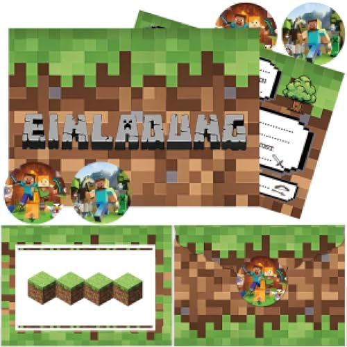 YeahBoom Einladungskarten Kindergeburtstag,12 Deutsche Einladungskarten,12 Umschläge,12 Tattoo Aufkleber,Einladungskarten Geburtstag Junge Madchen,Partyeinladungen Einladungen Kinder